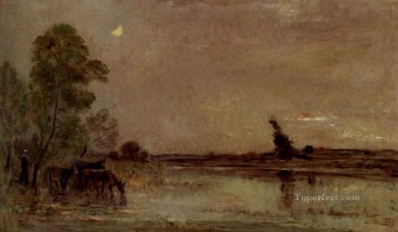  francois pintura - L Abreuvoir Effet De Lune Barbizon Impresionismo paisaje Charles Francois Daubigny